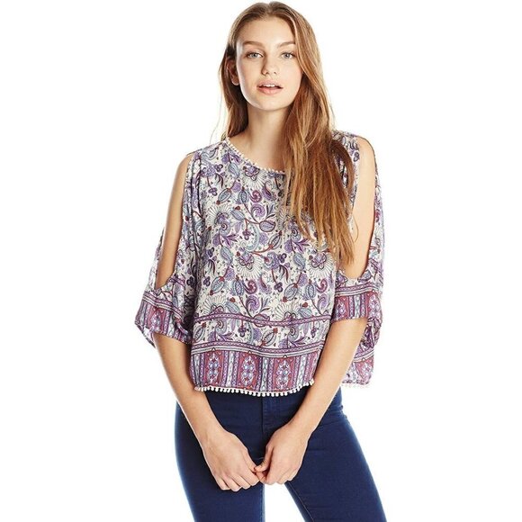 Rip Curl Women's Purple Blouse Floral Skyla Printed Shirt Top size S M - Picture 3 of 11